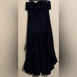 Boston Proper Chic Black Ruffled Linen Formal Dress